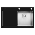 Chiuveta Crystalon 1B 1D DR Sticla Temperata Neagra & Inox SQ