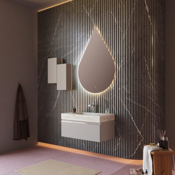 Savini Due Idea Lavoar din HPL 80x46 cm, cu 1 cuva centrala, culoare rovere ghiaccio