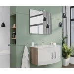 Savini Due Virginia set mobilier alb-rovere fumo 80 cm cu 2 usi, lavoar ceramic 80 cm si oglinda reversibila 80x60 cm cu lampa Led