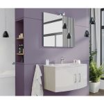 Savini Due Virginia set mobilier alb-rovere grigio 80 cm cu 2 usi, lavoar ceramic 80 cm si oglinda reversibila 80x60 cm cu lampa Led