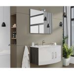 Savini Due Virginia set mobilier alb-rovere scuro 80 cm cu 2 usi, lavoar ceramic 80 cm si oglinda reversibila 80x60 cm cu lampa Led