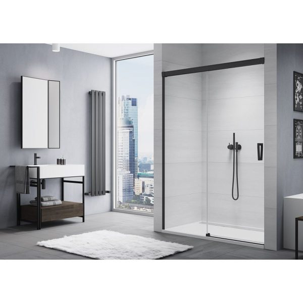 Sanswiss Cadura Black Line usa dus culisanta 2 piese 160 cm, parte fixa dreapta, negru mat