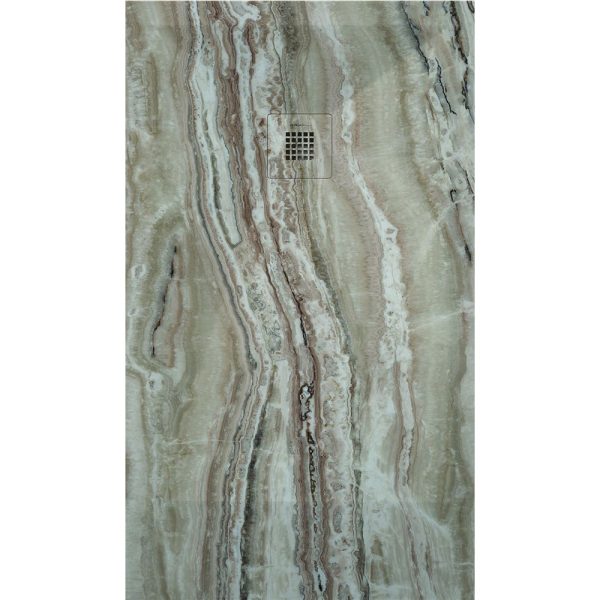 3D Marble Brown Travertine cadita dus 90x110 cm, compozit, sifon inclus