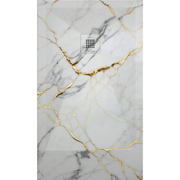 3D Marble White Gold Marble cadita dus 80x210 cm, compozit, sifon inclus