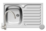 Set chiuveta inox INTL 1B1D ST LN si baterie BELLO crom