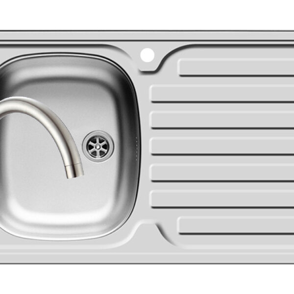 Set chiuveta inox INTL 1B1D ST LN si baterie BELLO crom