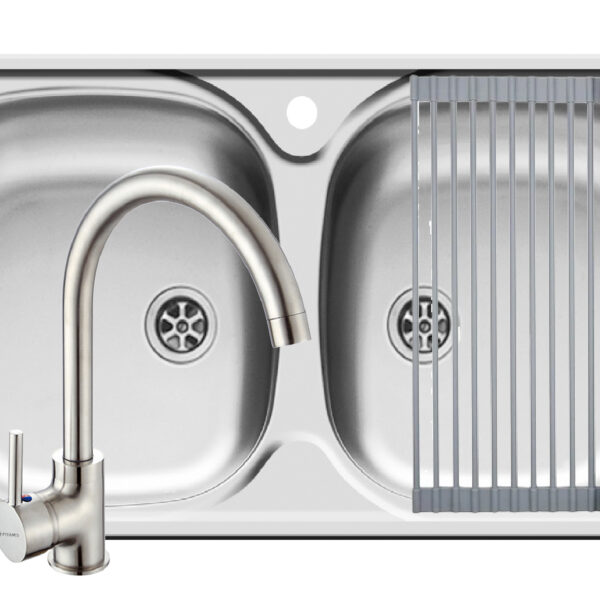 Set chiuveta inox E 78 2B LN, baterie BELLO crom si Roll Up