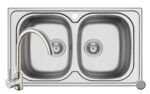 Set chiuveta inox AURORA 2B 86 LN si baterie BELLO crom