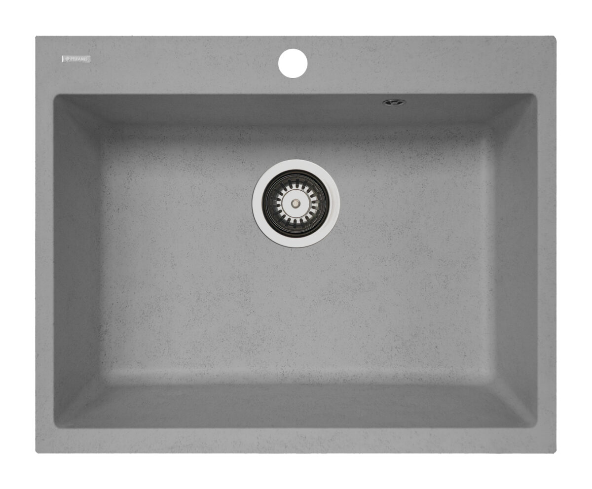 Set chiuveta soft compozit Square DUROTHEK 60 1B si baterie OSSIA Grey - imagine 2