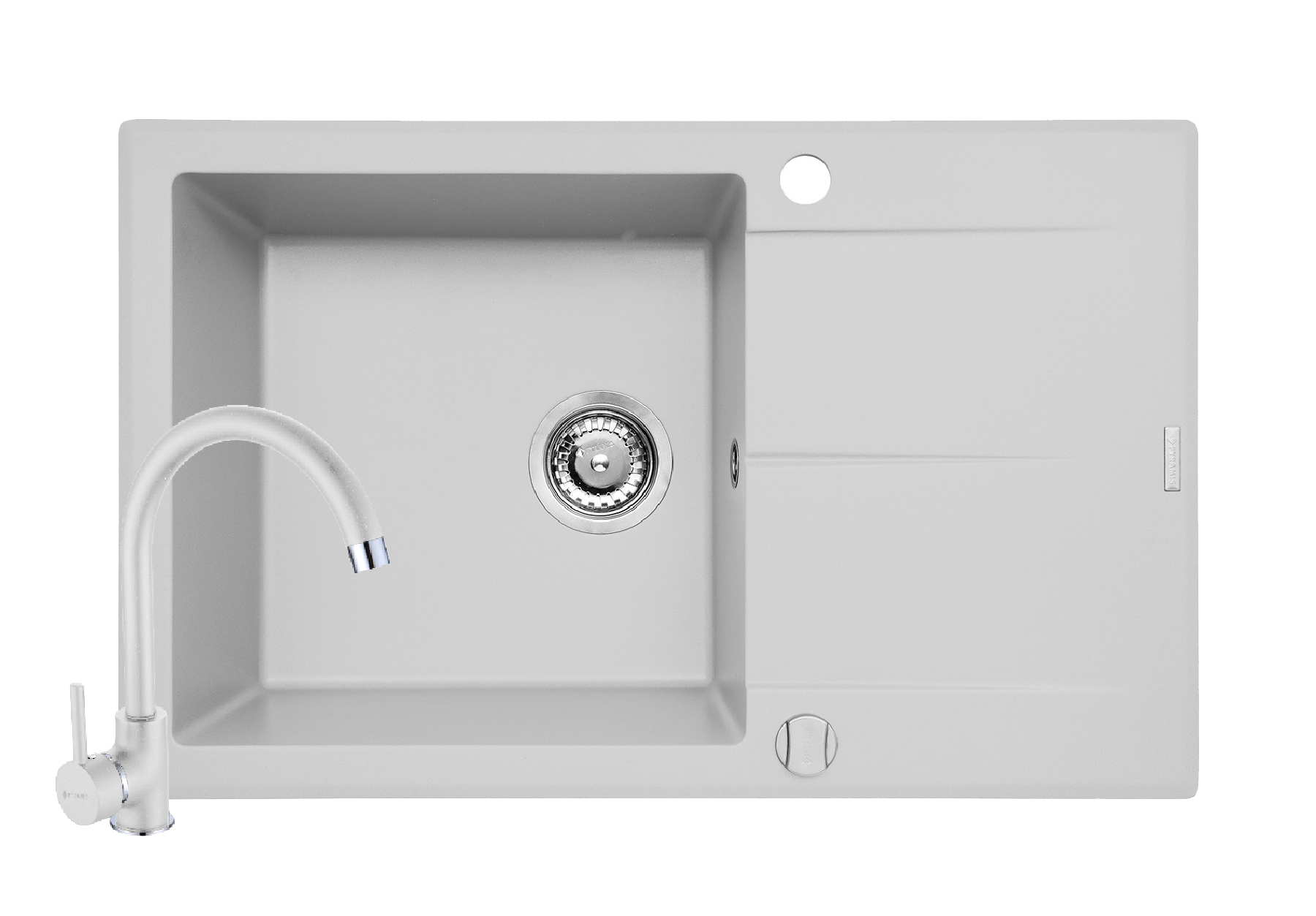 Set chiuveta granit KEROS 1B 1D 76x48 si baterie Eco Bello White - imagine 1