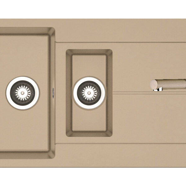 Set chiuveta granit ITHAKA 1 1/2B 1D 100x50 si baterie CAPRICCIO Drak Beige
