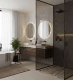 3D Marble Brown Travertine cadita dus 70x100 cm, compozit, sifon inclus - imagine 2