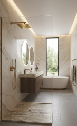 3D Marble Brown Travertine cadita dus 70x100 cm, compozit, sifon inclus - imagine 4