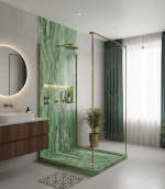 3D Marble Green Travertine cadita dus 90x190 cm, compozit, sifon inclus - imagine 6