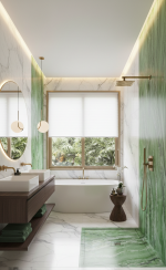 3D Marble Green Travertine cadita dus 90x190 cm, compozit, sifon inclus - imagine 5