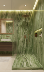 3D Marble Green Travertine cadita dus 90x190 cm, compozit, sifon inclus - imagine 4