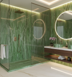 3D Marble Green Travertine cadita dus 90x190 cm, compozit, sifon inclus - imagine 2