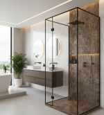 3D Marble Light Brown Oasis cadita dus 90x120 cm, compozit, sifon inclus - imagine 3