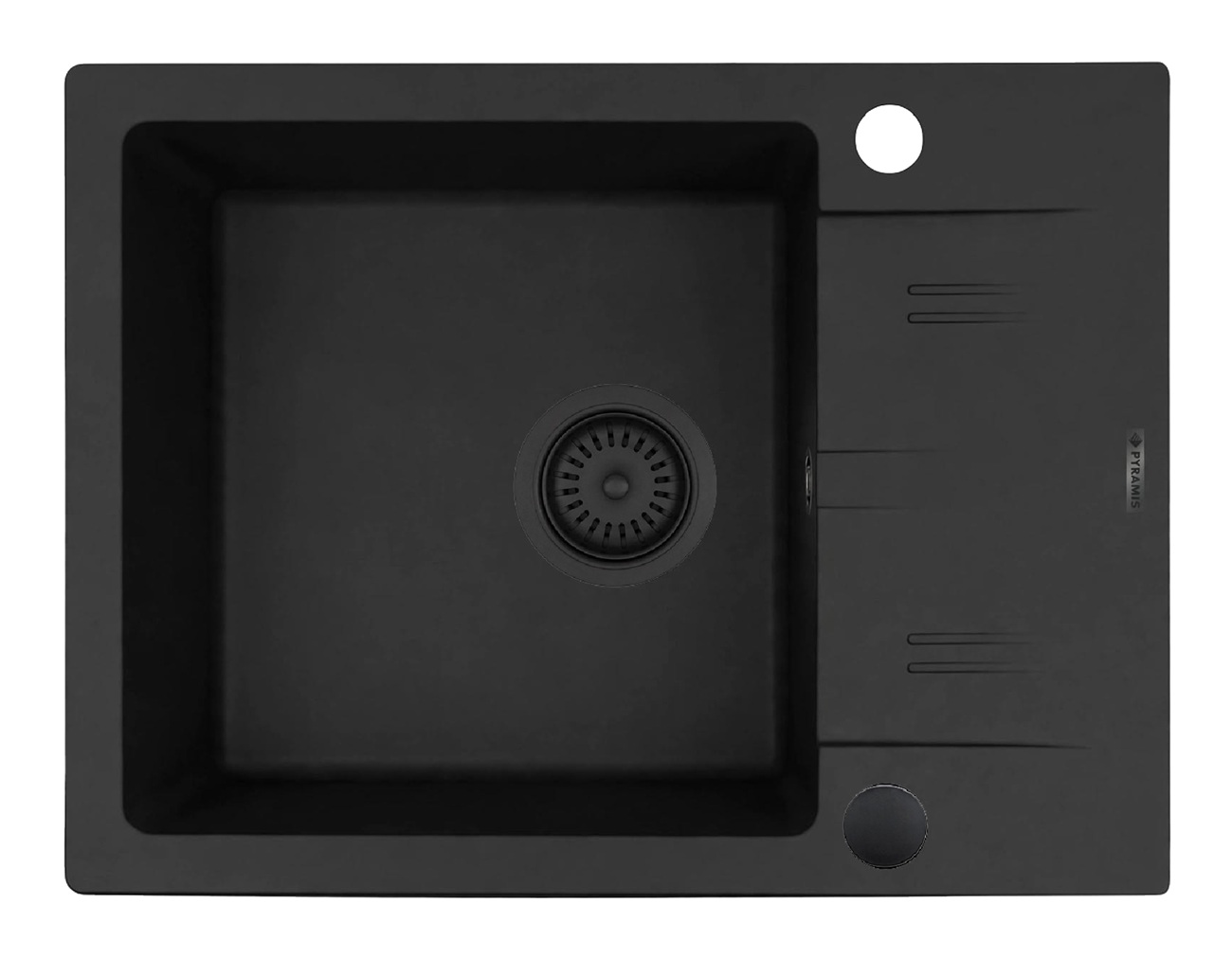 070261112VB_KARPATHOS-59x44-1B1D-BLACK-0V Chiuveta Pyragranite KARPATHOS 59x44 1B1D Black - imagine 1